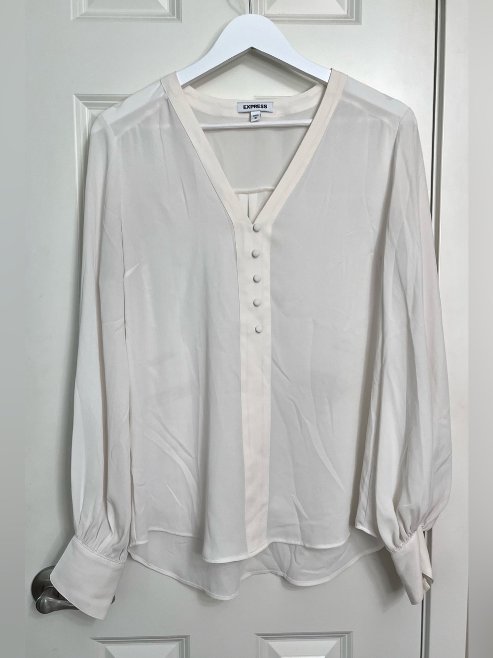 Express Cream V-Neck Covered Button Blouse